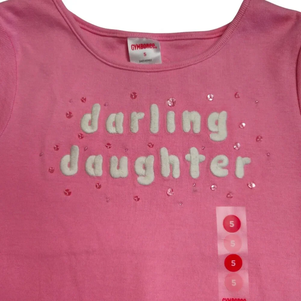 Vintage Gymboree Top Girls Size 5 Pink Darling Daughter T Shirt Sweetheart NWT